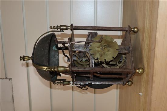 A 17th century lantern clock by Samuel Atkinson with brass Roman chapter ring (faults) height 34cm